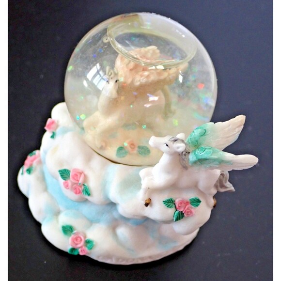 Cadona  Vintage 1998 Pegasus Water Glitter Globe Pink Flowers 3" tall No. 30023A - Picture 5 of 11